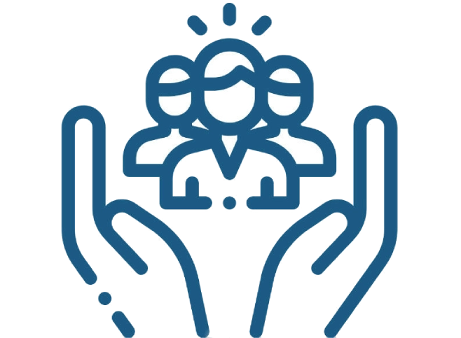 A blue and white image of hands holding something.