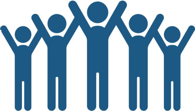 Three people holding their hands up in the air.